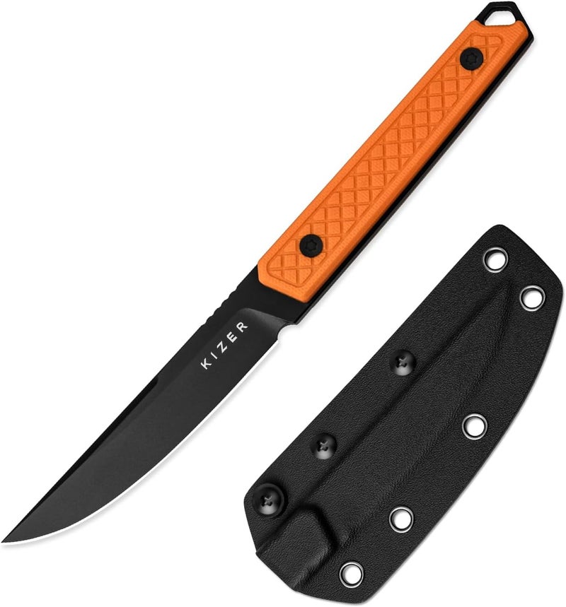 KIZER Kwaiken Fixed Blade Knife, 3.94" D2 Steel Hunting EDC with Orange G10 Handle, Survival Knife with Adjustable Sheath for Hiking Camping Outdoor Knives 1066A2 - Image 1